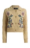 Etro Embroidered Wool-cashmere Cardigan In Tan