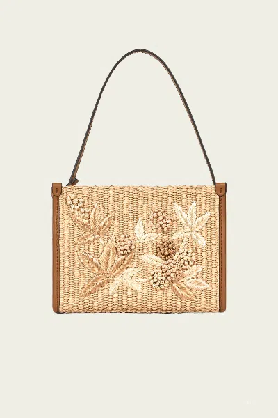 Etro Embroidered Woven Straw Bag In Natural White