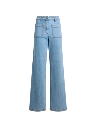 Etro Embroidered-logo Flared Jeans In Blue