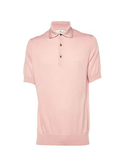 Pre-owned Etro Embroidered-logo Knit Polo Shirt In Pink