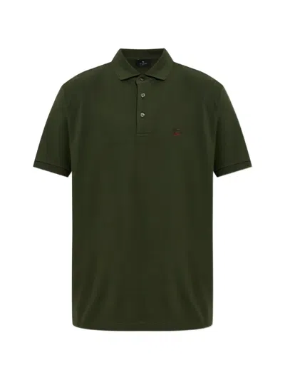 Etro Cotton Polo Shirt Logo Detail Collar In Green