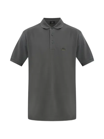 Etro Cotton Polo Shirt Logo Detail In Gray