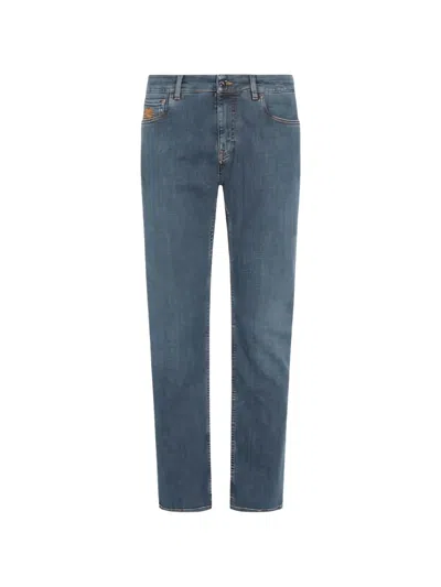 Etro Embroidered-logo Straight-leg Jeans In Blue