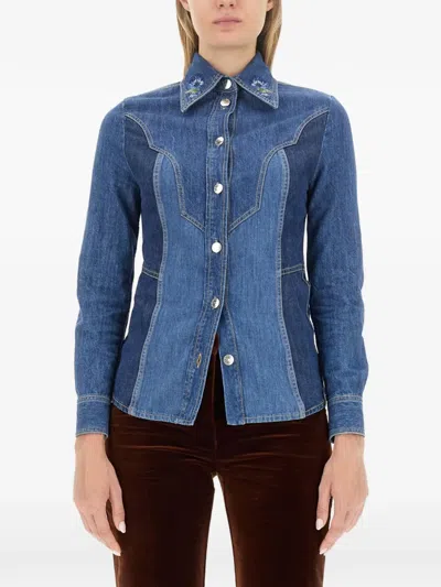 Etro Embroidery Slim Fit Shirt In Blue