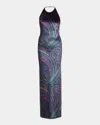Etro Paisley-print Halterneck Maxi Party Dress In Multi