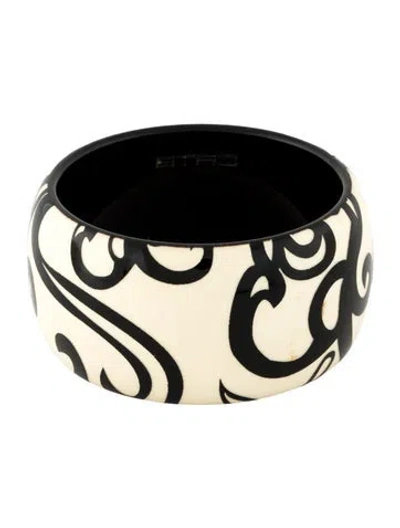 Pre-owned Etro Enamel & Wood Carved Paisley Bangle Bracelet, 7.5" In Multi