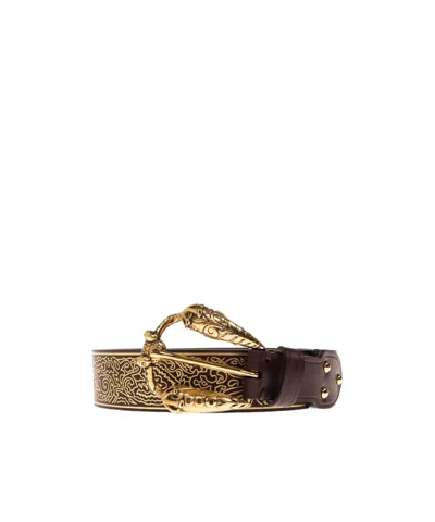 Etro Engraved Buckle Belt In Brown