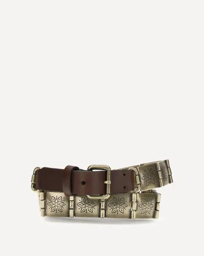 Etro Engraved Metal And Leather Belt In Brown