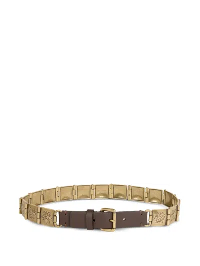Etro Engraved-metal Leather Belt In Gold