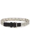 Etro Engraved-link Leather Belt In Metallic