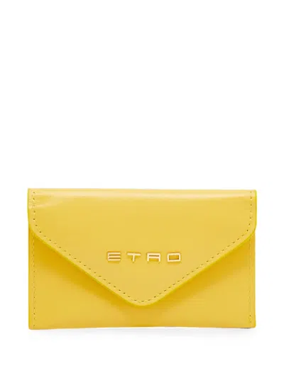 Pre-owned Etro Envelope Leather Card Holder In Yellow
