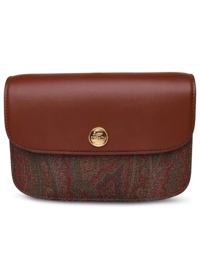 Etro Essential Bag In Brown Cotton Blend In Red
