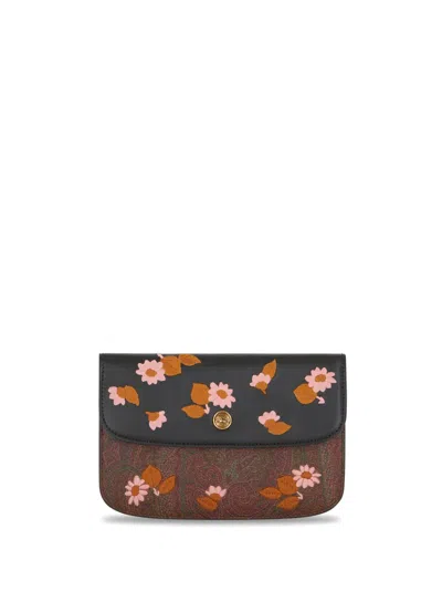Etro Essential Embroidered Purse In Brown