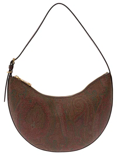 Etro Essential Hobo Handbag With Zip Closure, Leather & Fabric, 32.5x17.5x1 In Brown