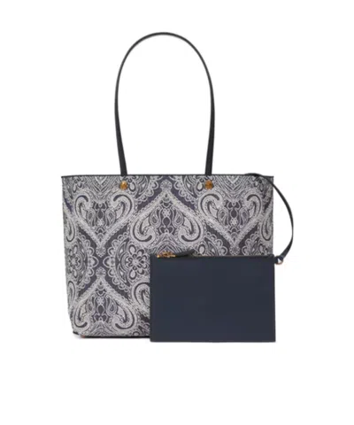 Etro Essential Medium Jacquard Denim Tote Bag In Blue