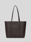 Etro Essential Medium Leather Tote Bag With Threading, Woman, Dark Brown