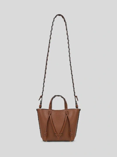 Etro Essential Mini Leather Tote Bag With Threading, Woman, Brown