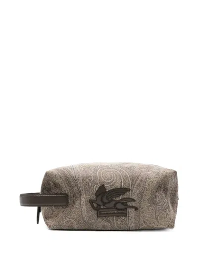 Etro Essential Paisley Jacquard Wash Bag In Brown