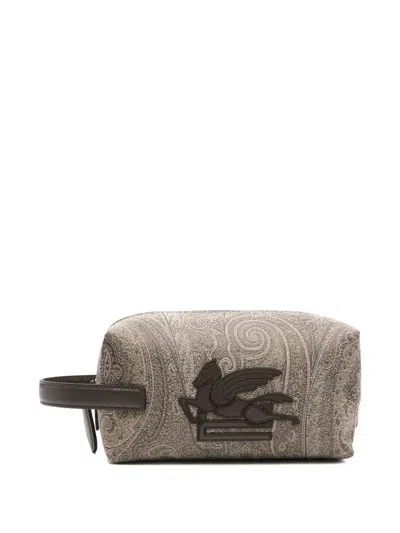 Etro Essential Paisley Jacquard Wash Bag In Brown