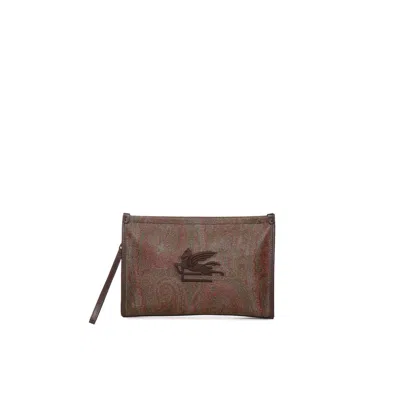 Etro Essential Paisley Pouch In Brown