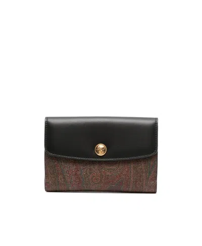 Etro Essential Paisley-print Leather Wallet In Black