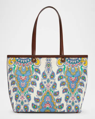 Etro Essential Printed Canvas Shopping Tote Bag In Multi