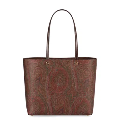 Etro Paisley Essential Matte Grained Coated Cotton Bag In Brown