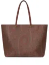 Etro Luxurious Xl Tote Handbag In Brown Leather With Paisley Print For Women