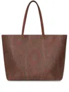 Etro Luxurious Xl Tote Handbag In Brown Leather With Paisley Print For Women In Brown