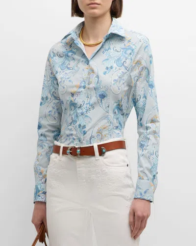 Etro Etch Paisley Long-sleeve Cotton Shirt In Lt Blue Print