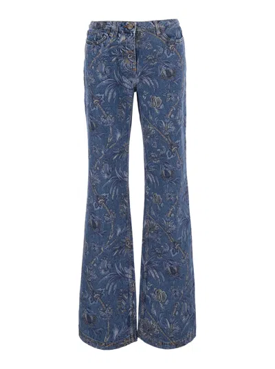 Etro Etched-print High-waist Flared Jeans With Logo Patch In Multicolor