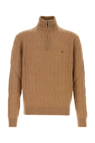 Etro Etched-texture Camel Cashmere Sweater In Brown