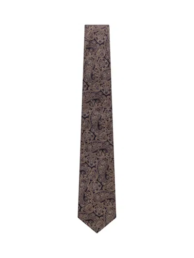 Etro Black Silk Paisley Beige Tie In Blue