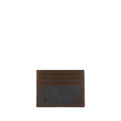 Etro Essential Card Holder In Jacquard In Brown