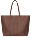 Etro Luxurious Xl Tote Handbag In Brown Leather With Paisley Print For Women In Brown