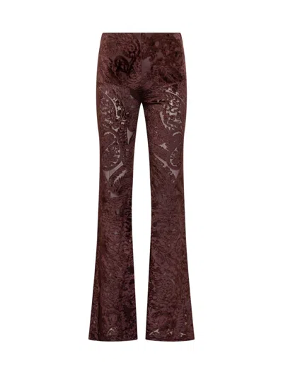 Etro Flare Jacquard Trousers In Burgundy