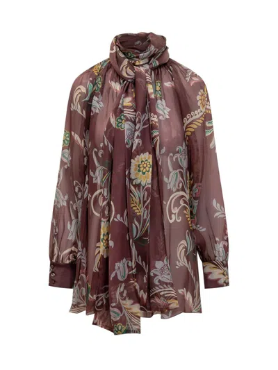 Etro Floral Patterned Silk Blouse In Red