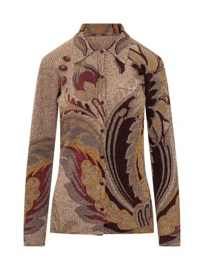 Etro Multicolor Slim Shirt With Paisley Pattern In Brown