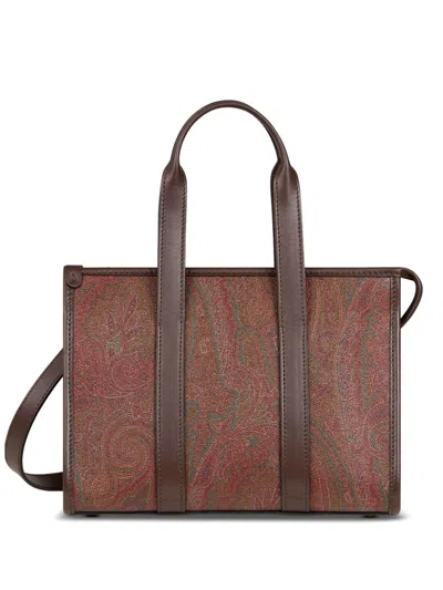 Etro Paisley Leather Card Holder In Brown