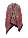 Etro Pink Poncho With Floral Pattern In Red