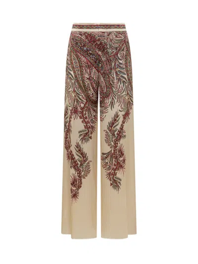 Etro Silk Palace Trousers With Paisley Print In Neutral