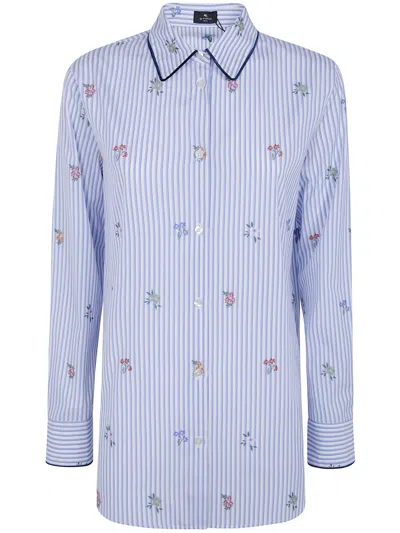 Etro Womens Cotton Piping Shirt In Blue