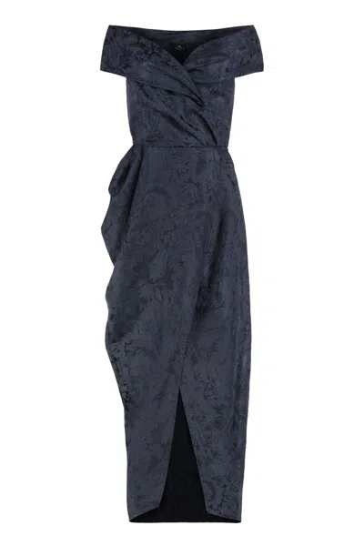 Etro Evening Dress In Silk Jacquard Blend In Blue