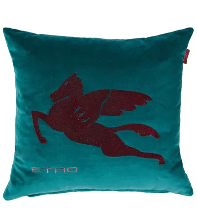 Etro Exeter Embroidered Velvet Cushion In Blue