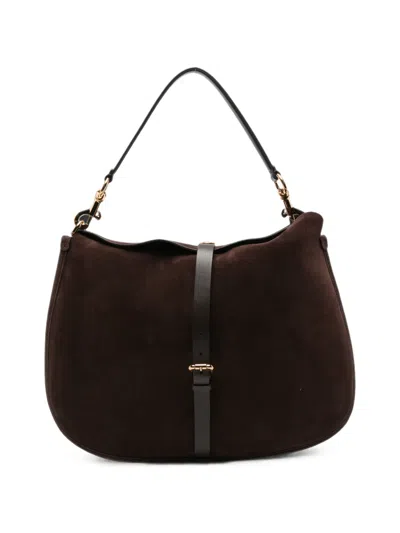 Etro Extra Large Suede Buckle-detail Shoulder Bag In Brown