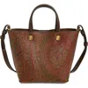Etro Extra Small Arnica Coated Canvas Crossbody Tote In Brown