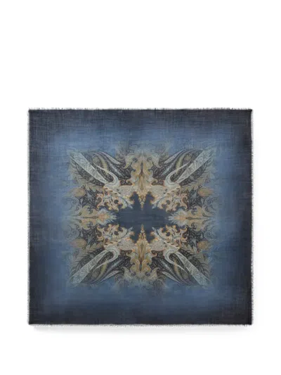 Etro Faded Paisley-print Scarf In Blue