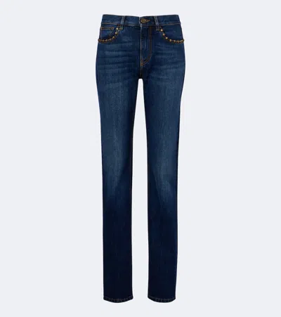 Etro Faded Studded Straight Jeans In Blue