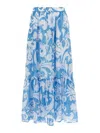 Etro Maxi Cotton Skirt With Contrasting Floral Paisley Print In Light Blue