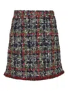 Etro Multicolor Tweed Skirt With Fringed Hem In Red